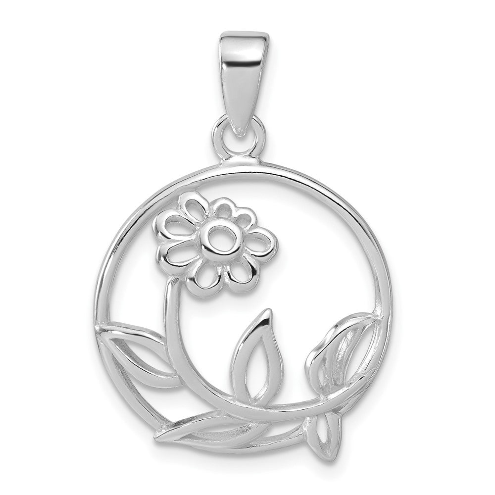 Sterling Silver Polished Flower Circle Pendant