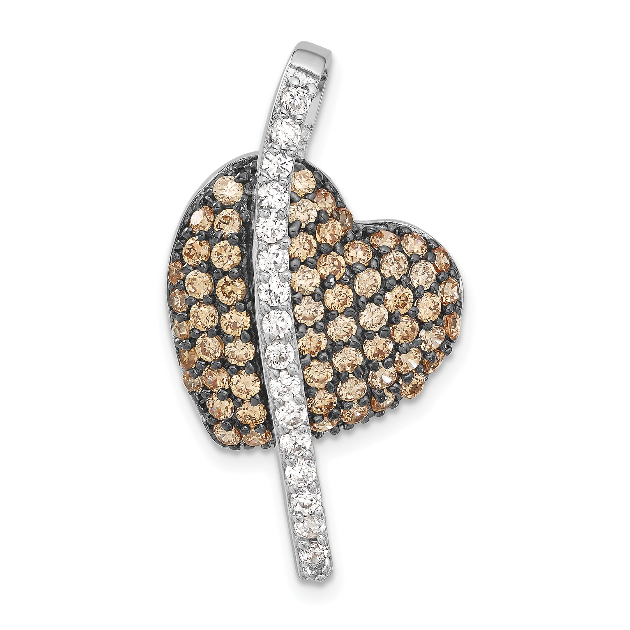 Sterling Silver w/ Black Rhodium Champagne & Clear CZ Heart Pendant