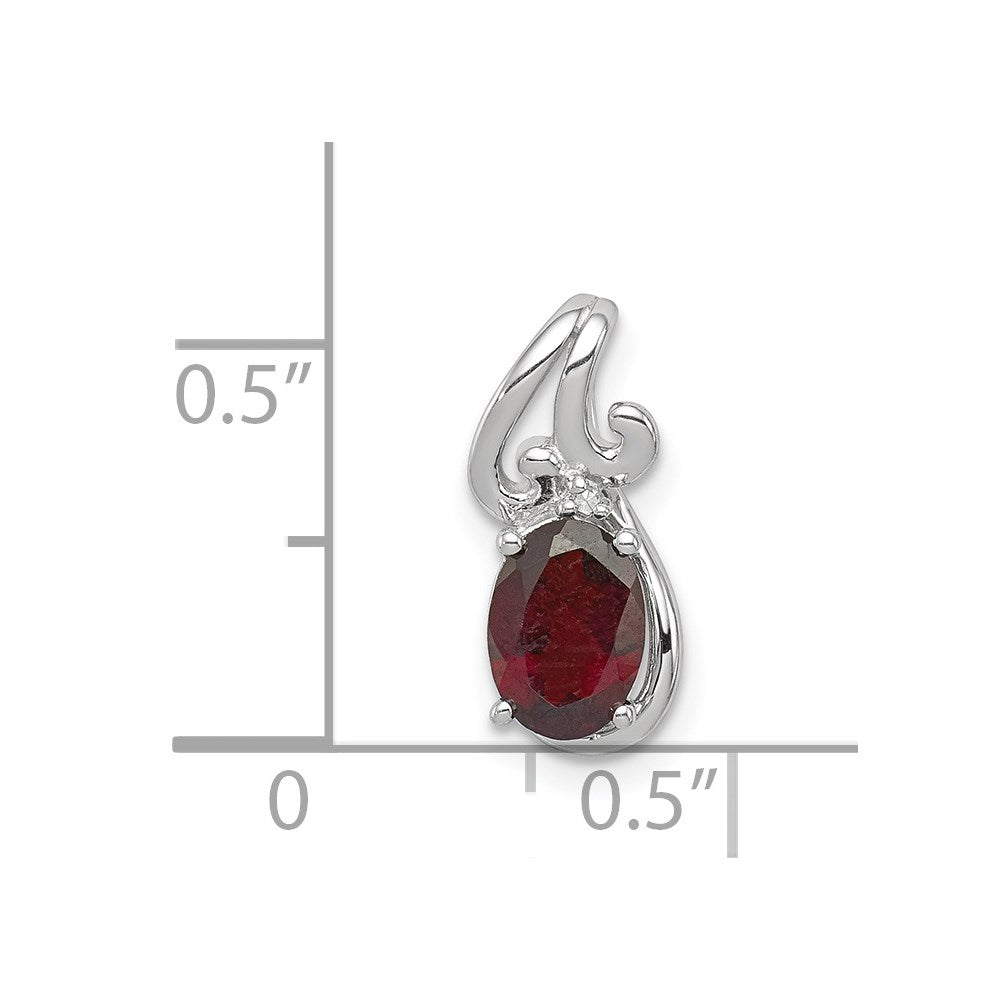 Sterling Silver Rhodium Plated Diamond & Garnet Oval Pendant