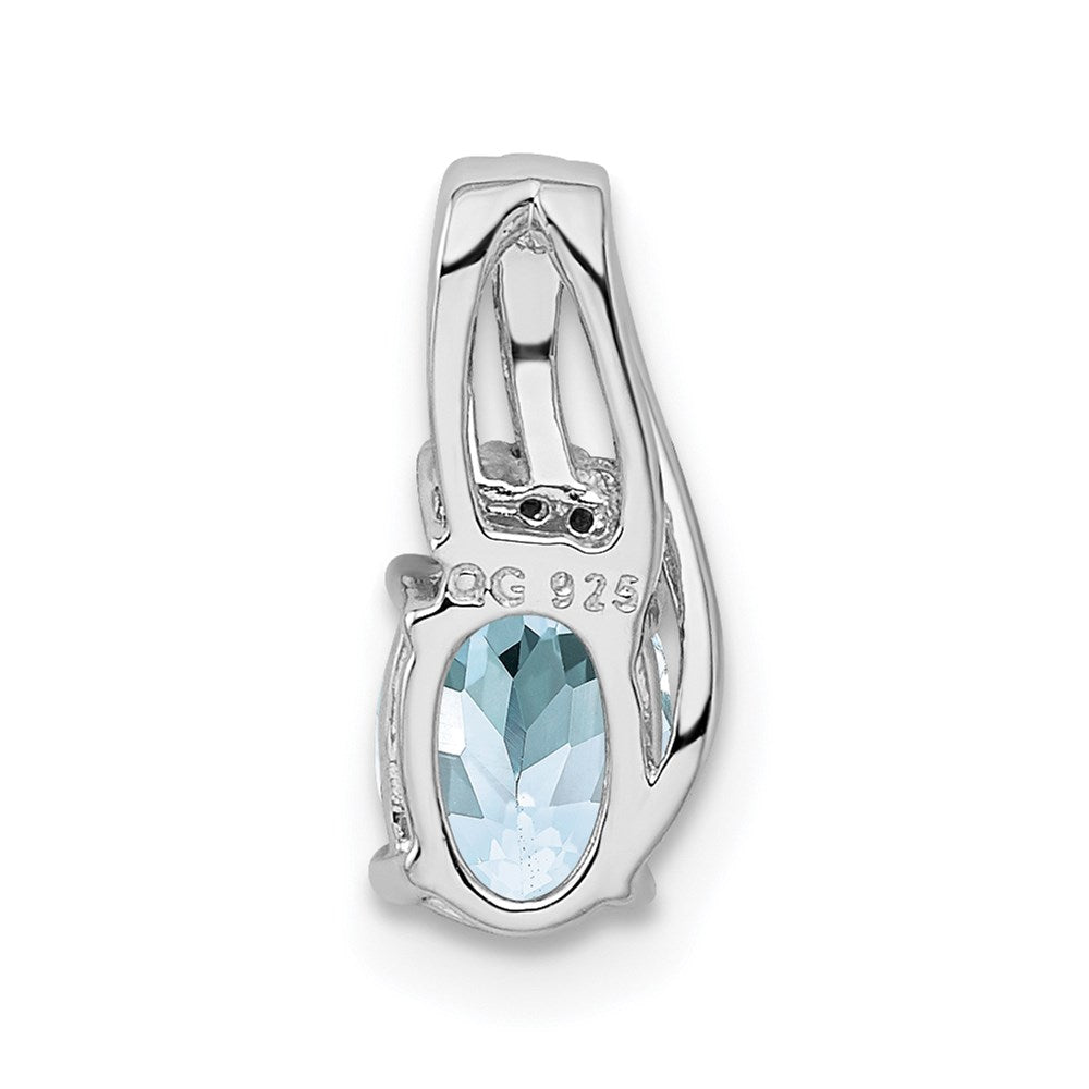 Sterling Silver Rhodium Plated Dia. & Aquamarine Oval Pendant