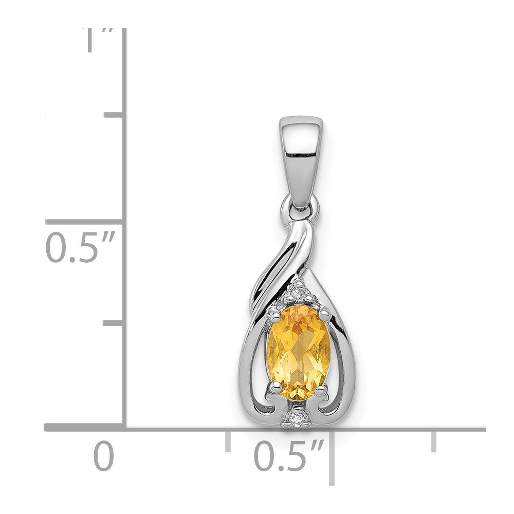 Sterling Silver Rhodium Plated Diamond & Citrine Oval Pendant