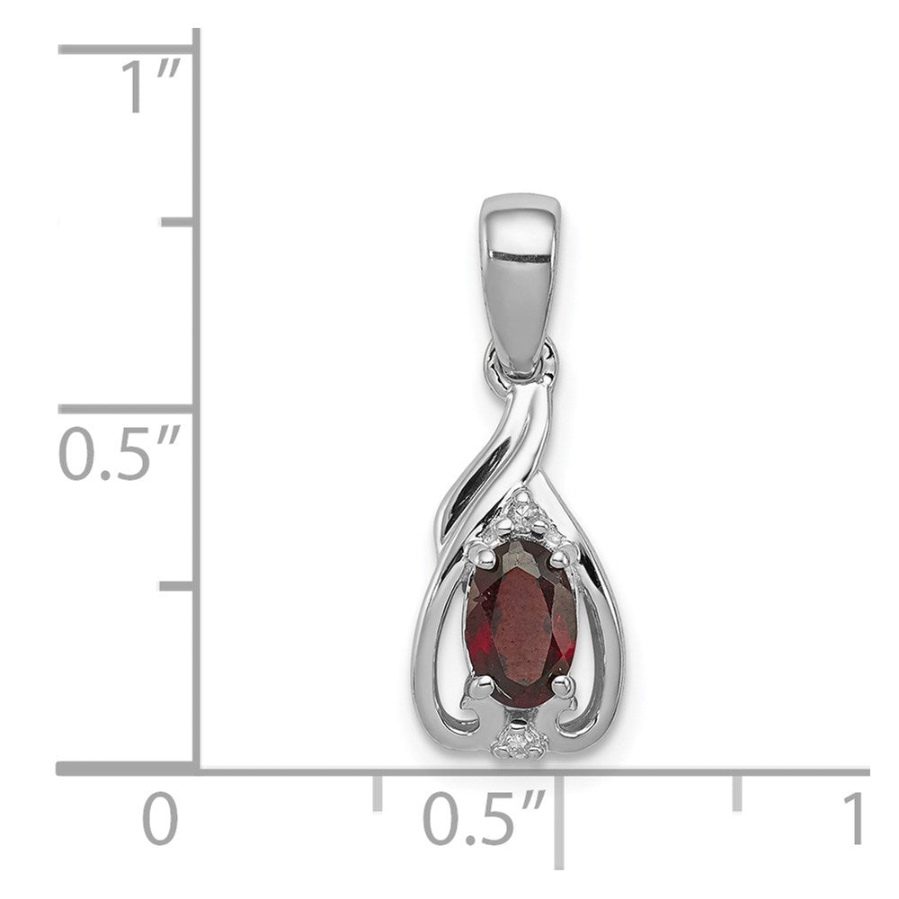 Sterling Silver Rhodium Plated Diamond & Garnet Oval Pendant