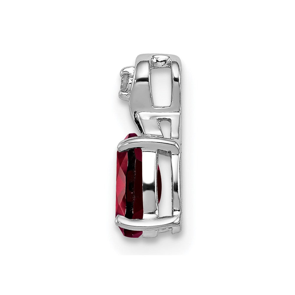 Sterling Silver Rhodium Plated Diamond & Garnet Oval Pendant