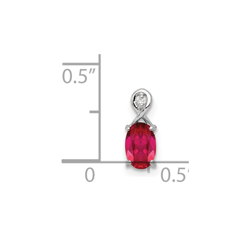 Sterling Silver Rhodium Plated Diamond & Ruby Oval Pendant