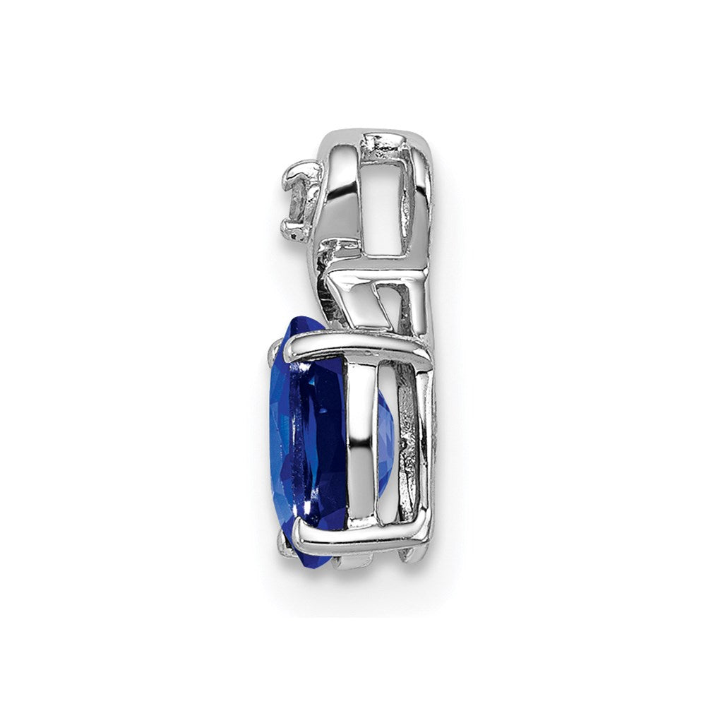 Sterling Silver Rhodium Plated Diamond & Sapphire Oval Pendant
