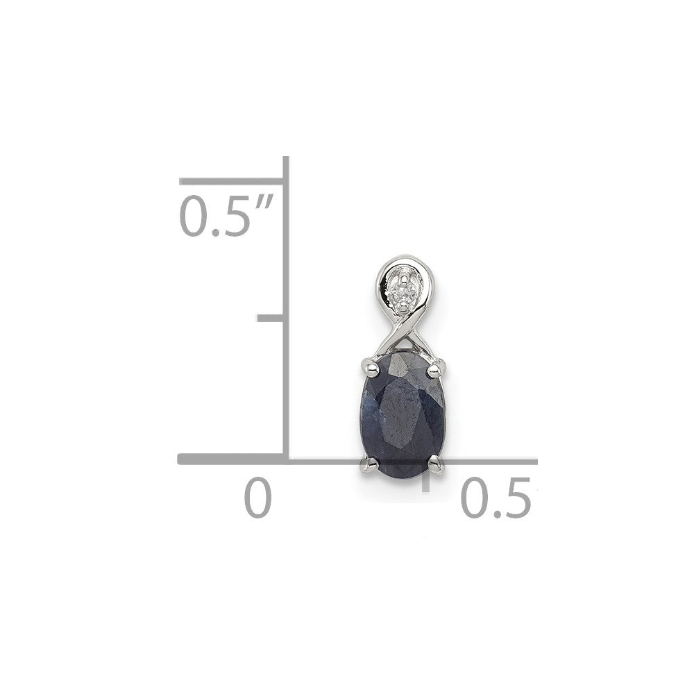 Sterling Silver Rhodium Plated Diamond & Sapphire Oval Pendant