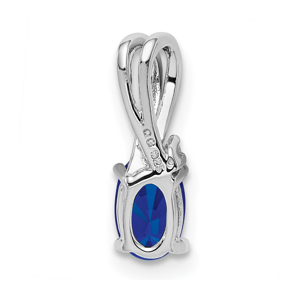 Sterling Silver Rhodium Plated Diamond and Sapphire Oval Pendant