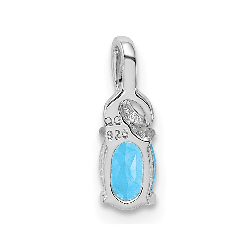 Sterling Silver Rhodium Plated Diamond & Sky Blue Topaz Oval Pendant