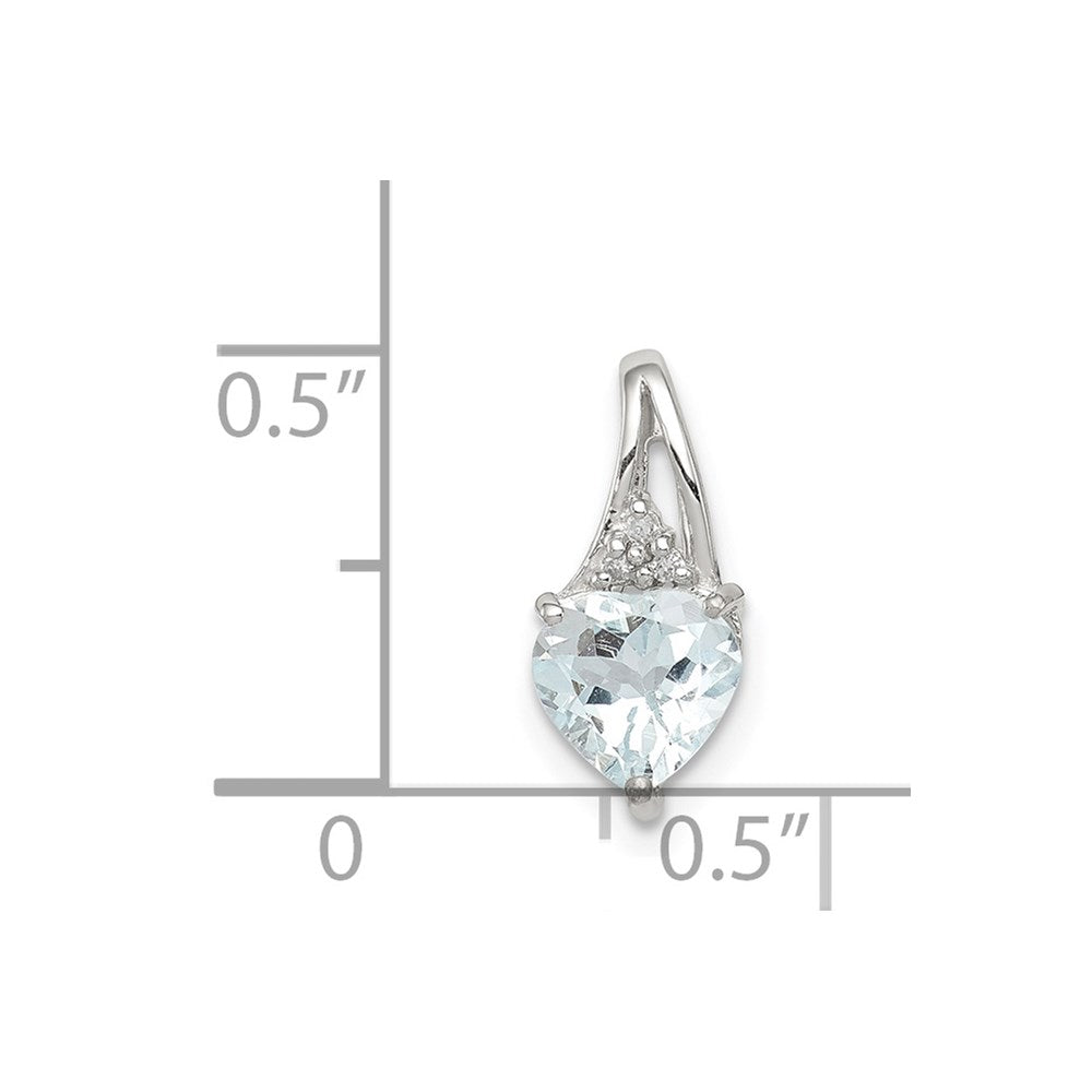 Sterling Silver Rhodium Plated Dia. & Aquamarine Heart Pendant
