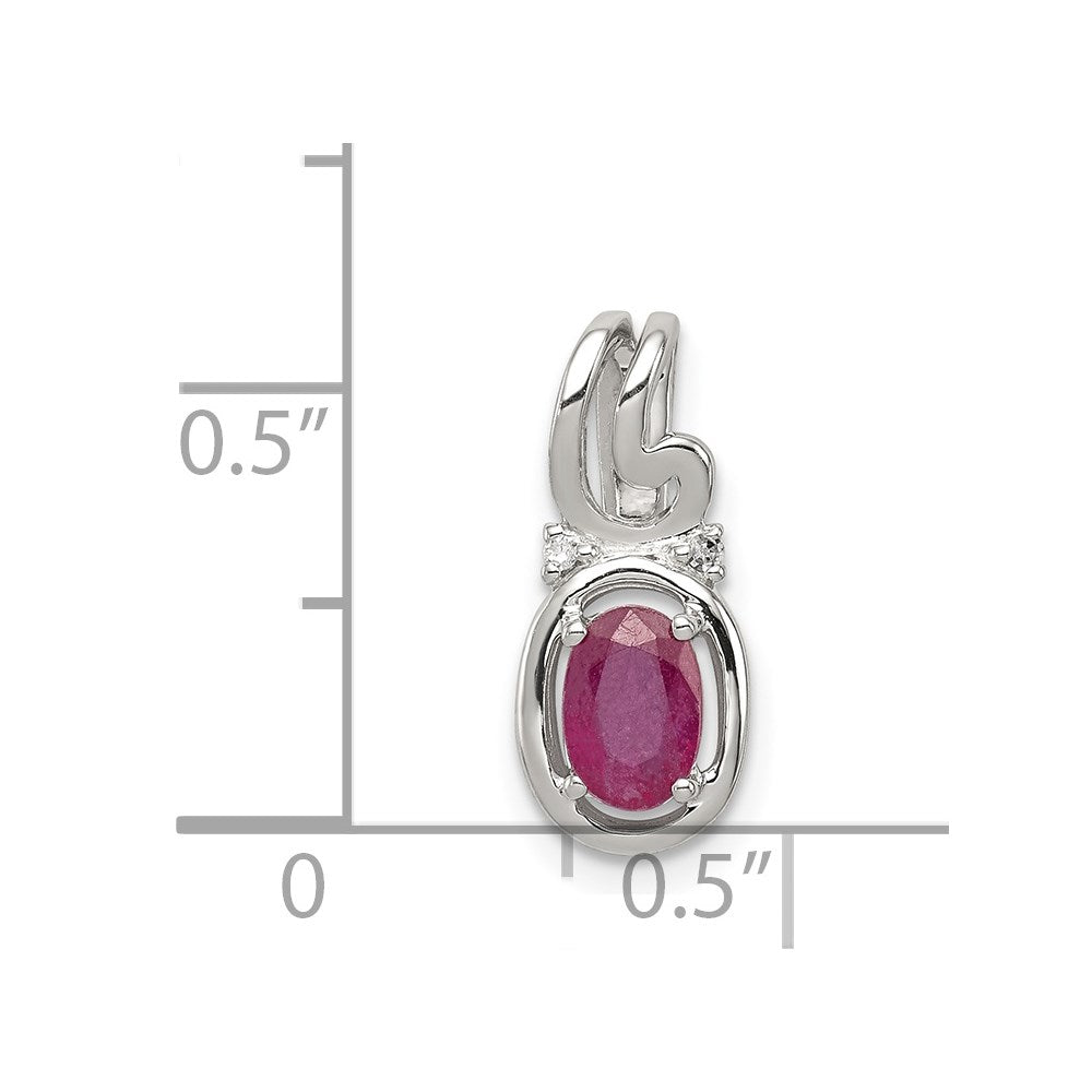 Sterling Silver Rhodium Plated Diamond & Ruby Oval Pendant