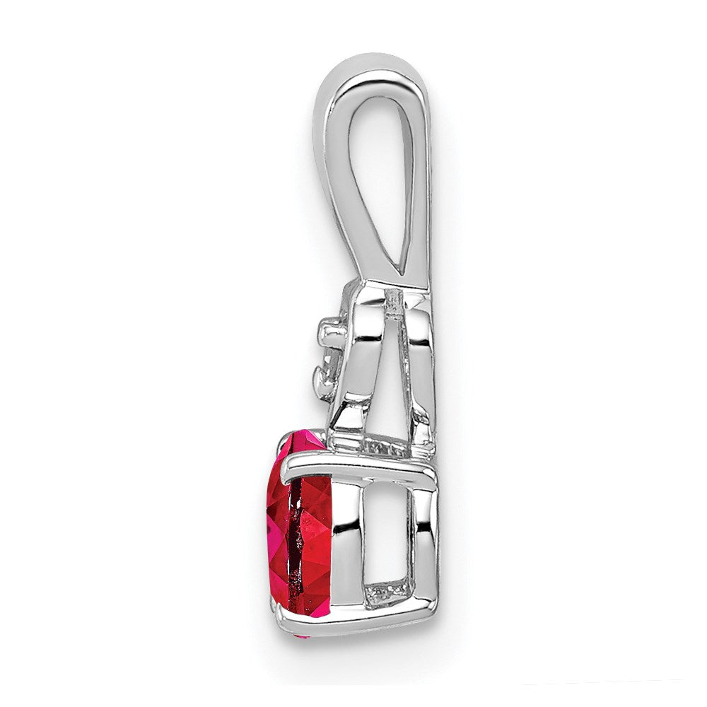 Sterling Silver Rhodium Plated Diamond & Ruby Round Pendant