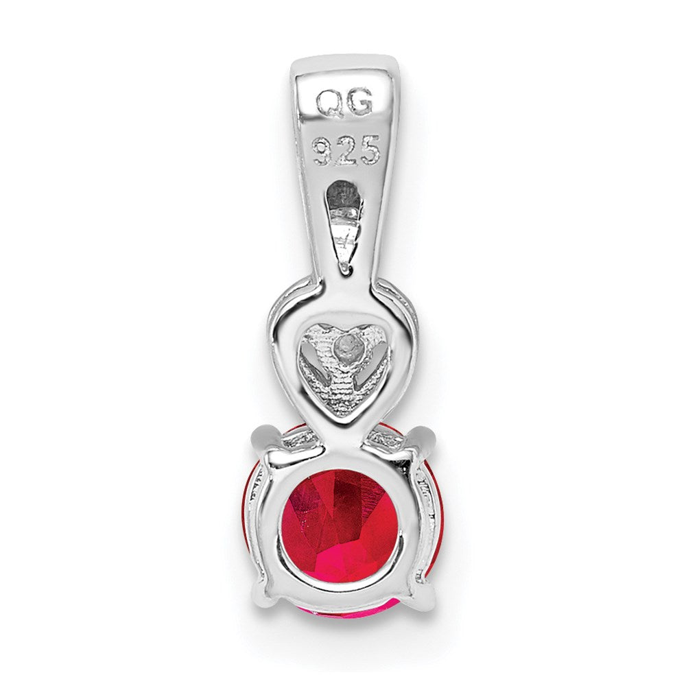 Sterling Silver Rhodium Plated Diamond & Ruby Round Pendant