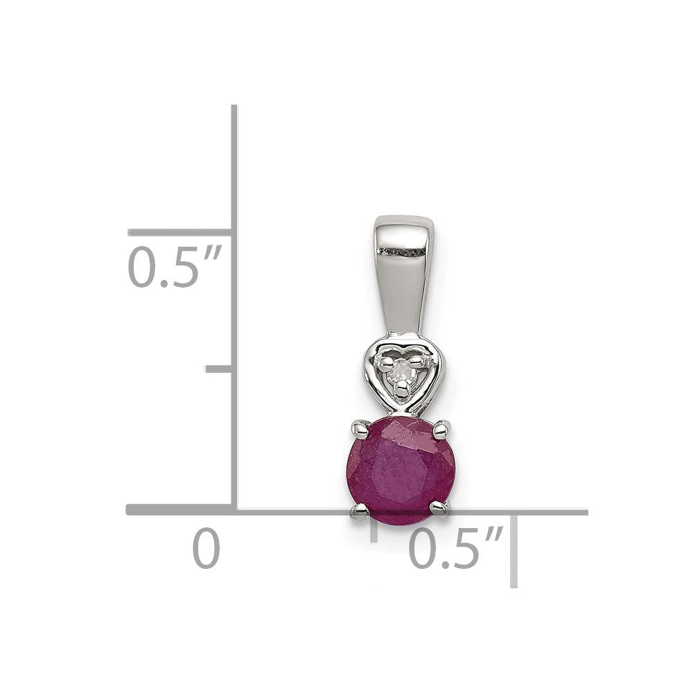 Sterling Silver Rhodium Plated Diamond & Ruby Round Pendant