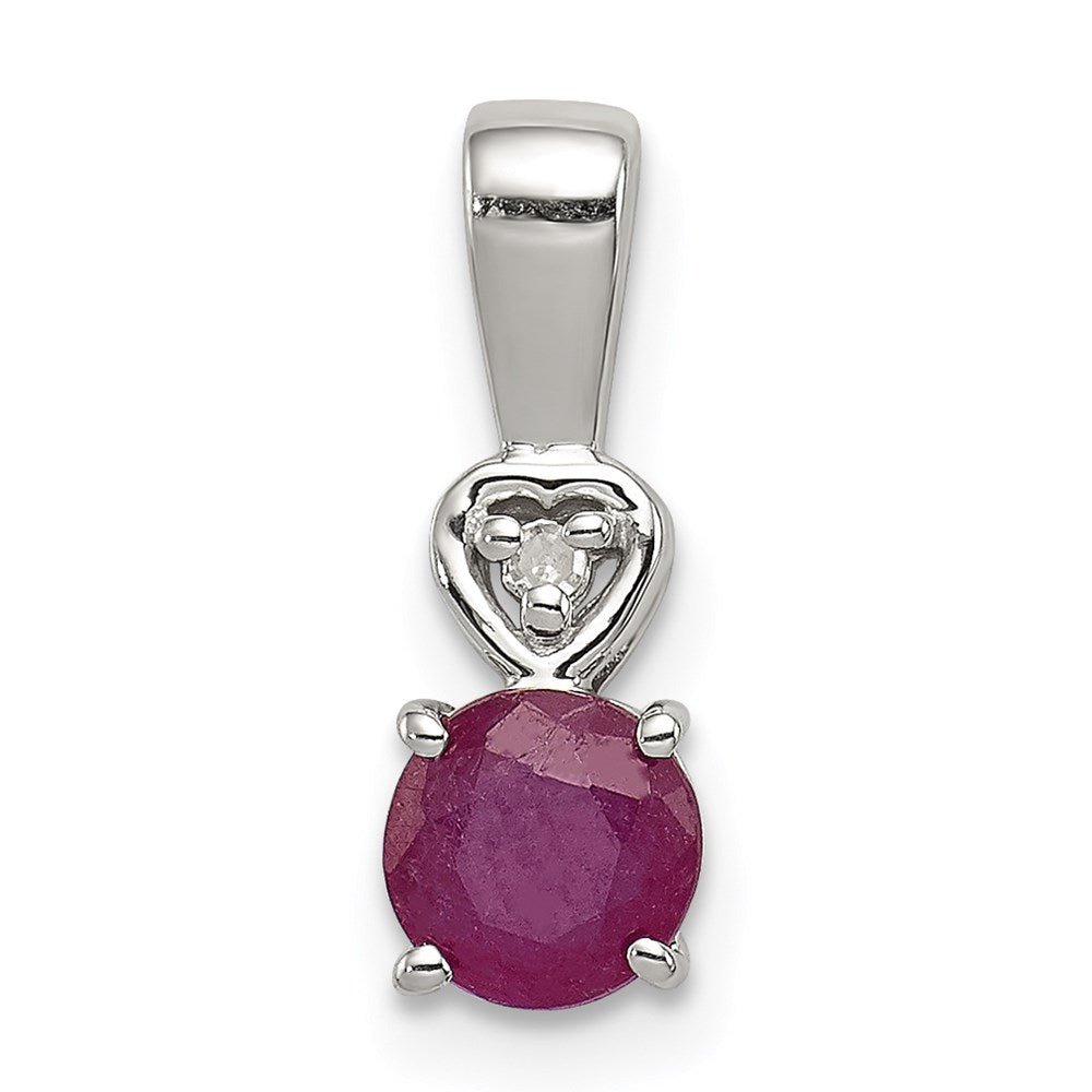 Sterling Silver Rhodium Plated Diamond & Ruby Round Pendant