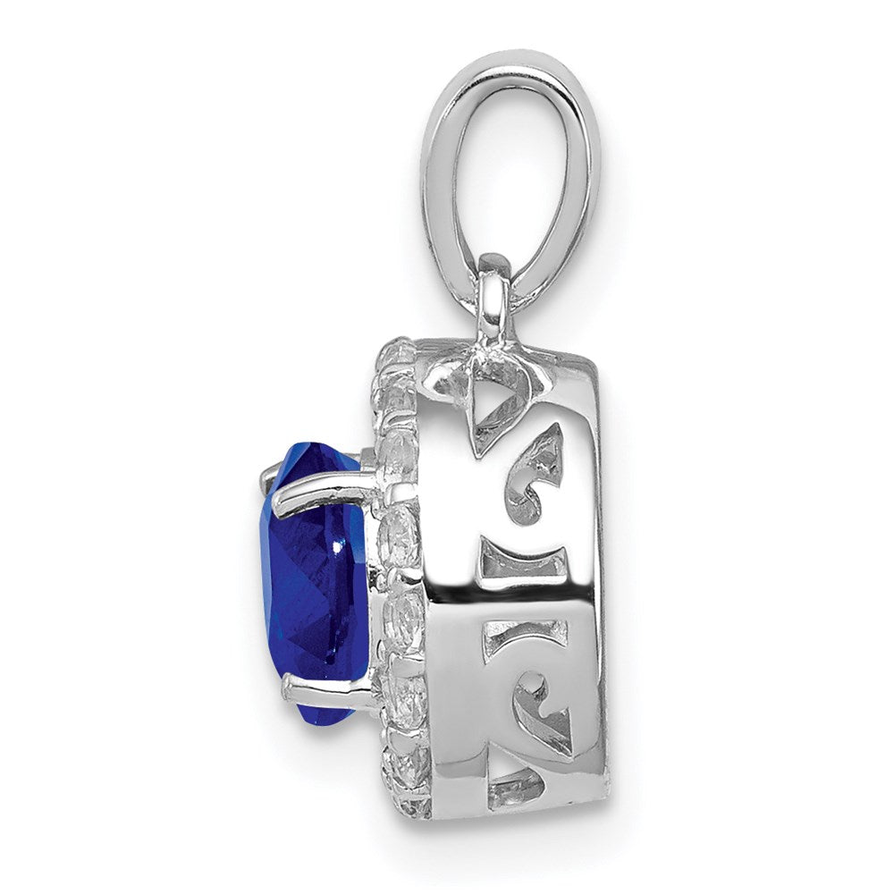 Sterling Silver Rhodium Plated White Topaz & Sapphire Pendant