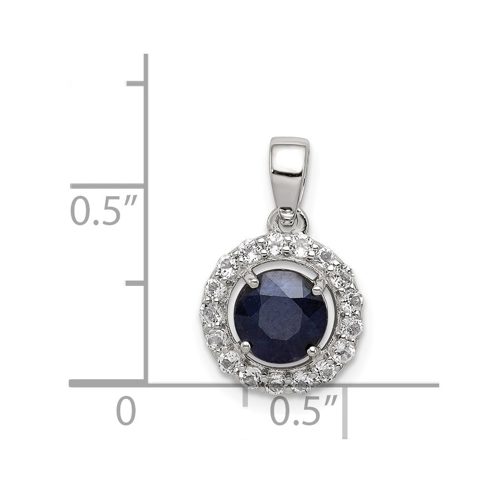 Sterling Silver Rhodium Plated White Topaz & Sapphire Pendant