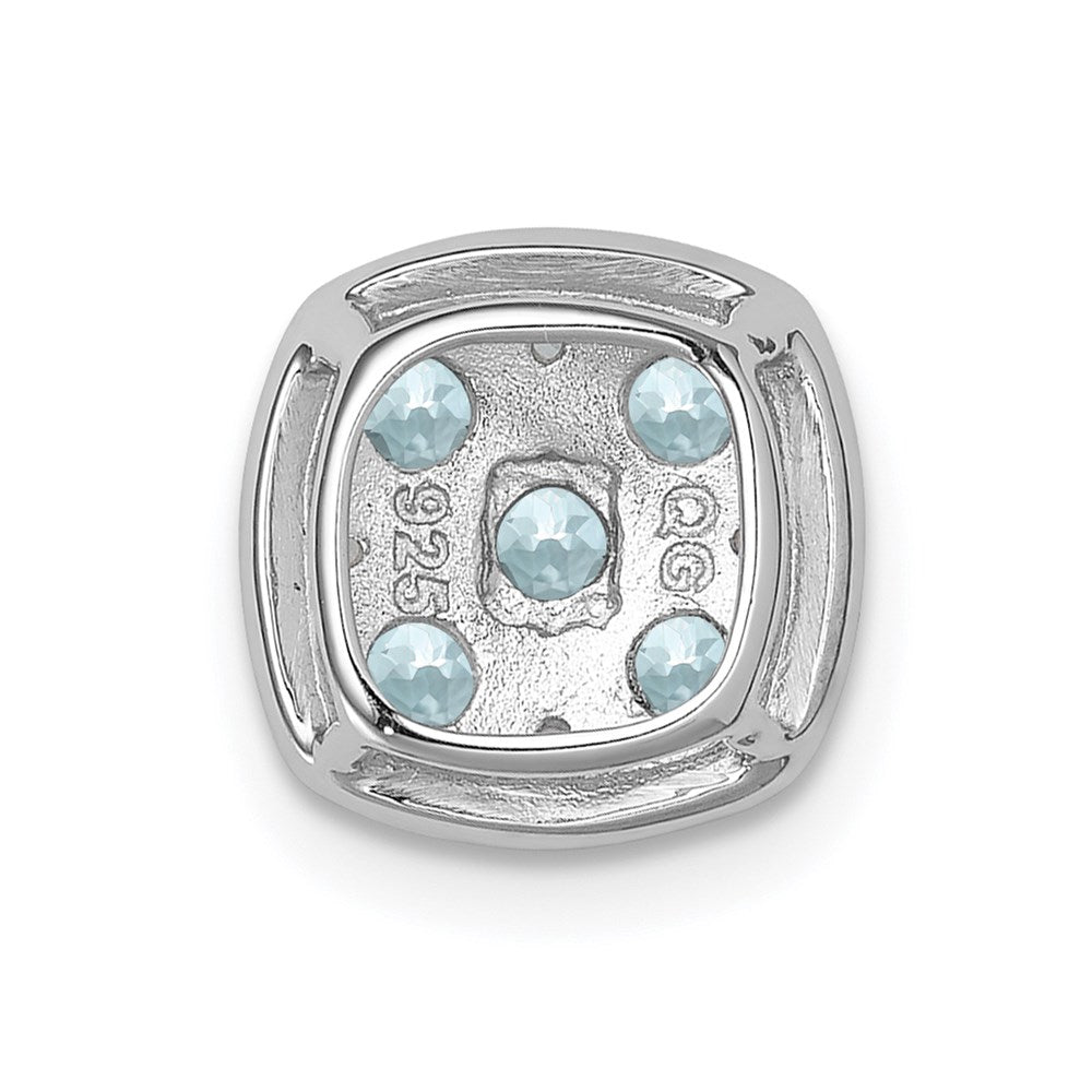 Sterling Silver Rhodium Plated Aquamarine Square Pendant Slide