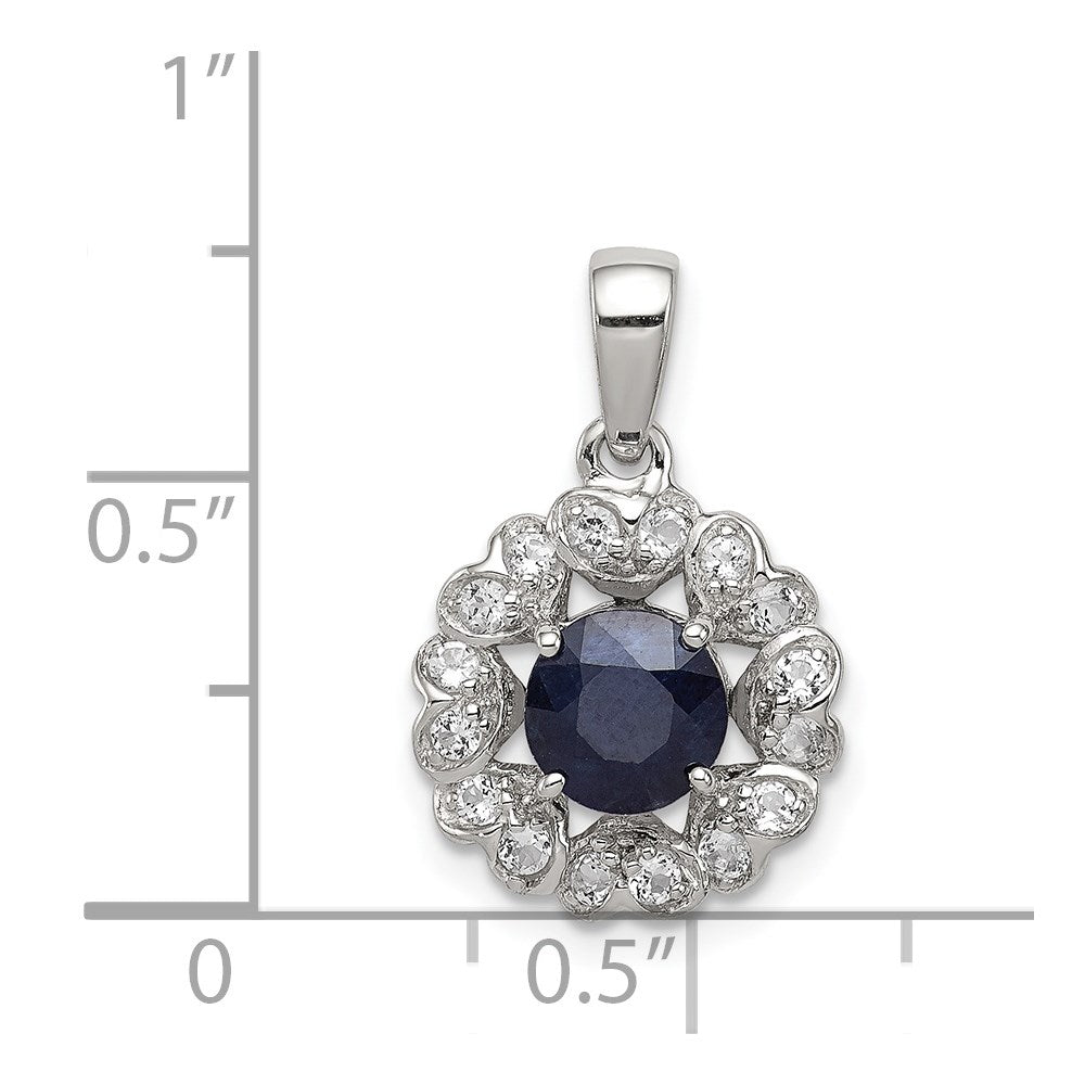 Sterling Silver Rhodium Plated White Topaz & Sapphire Pendant