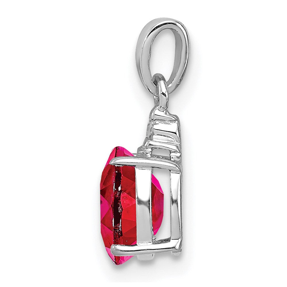 Sterling Silver Rhodium Plated Diamond & Ruby Oval Pendant