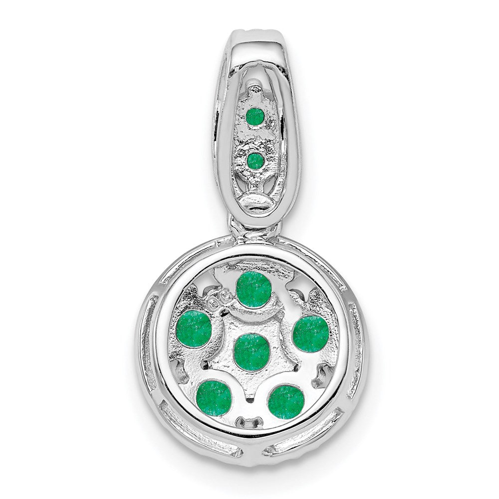 Sterling Silver Rhodium-plated & Emerald Circle Pendant