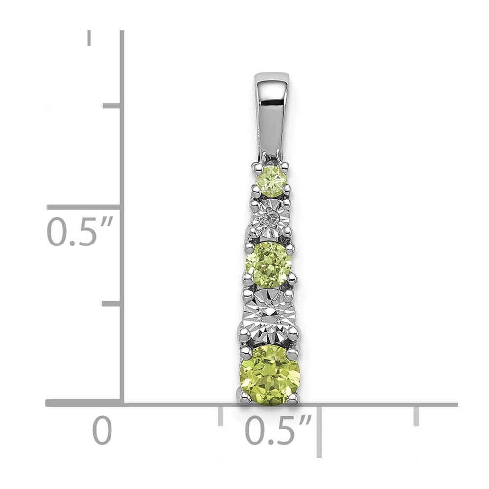 Sterling Silver Rhodium-plated Peridot and Diamond Pendant