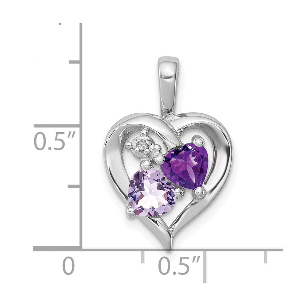 Sterling Silver RH Plated Amethyst Light Pink Quartz and Diamond Pendant