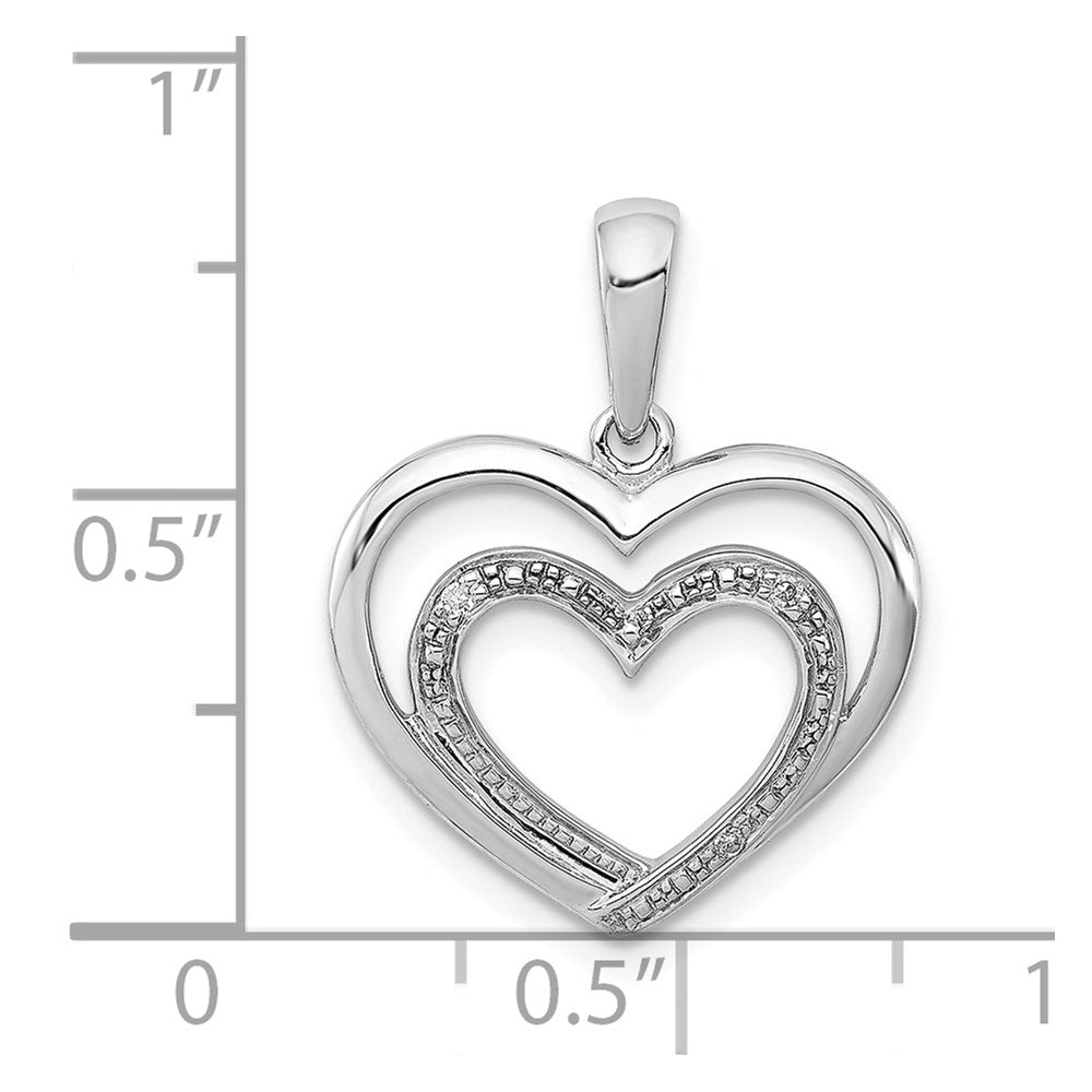 Sterling Silver Rhodium Plated Diamond Double Heart Pendant