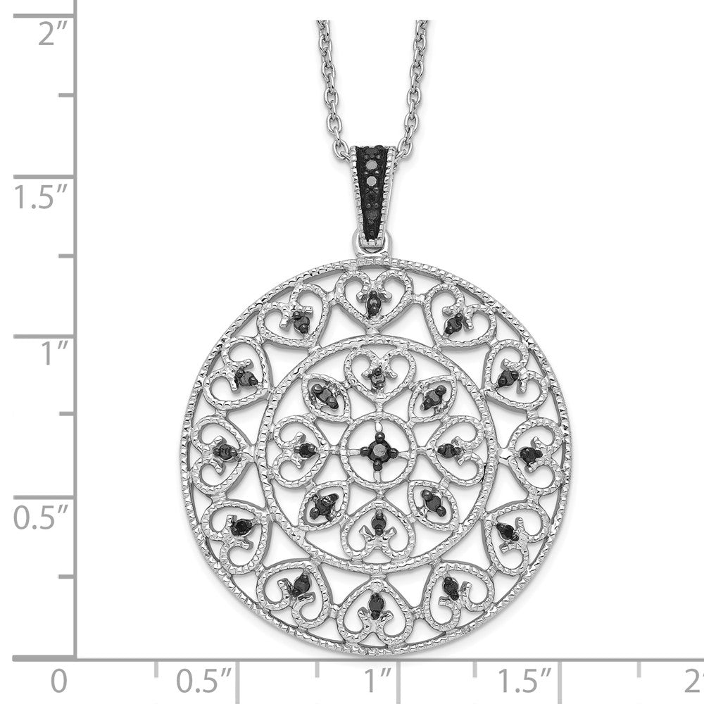 White Night Sterling Silver Rhodium-plated Black Diamond Circle Pendant 18 Inch Necklace with 2 Inch Extender