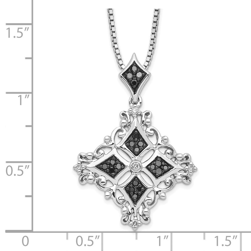 White Night Sterling Silver Rhodium-plated Black and White Diamond 18 Inch Necklace with 2 Inch Extender