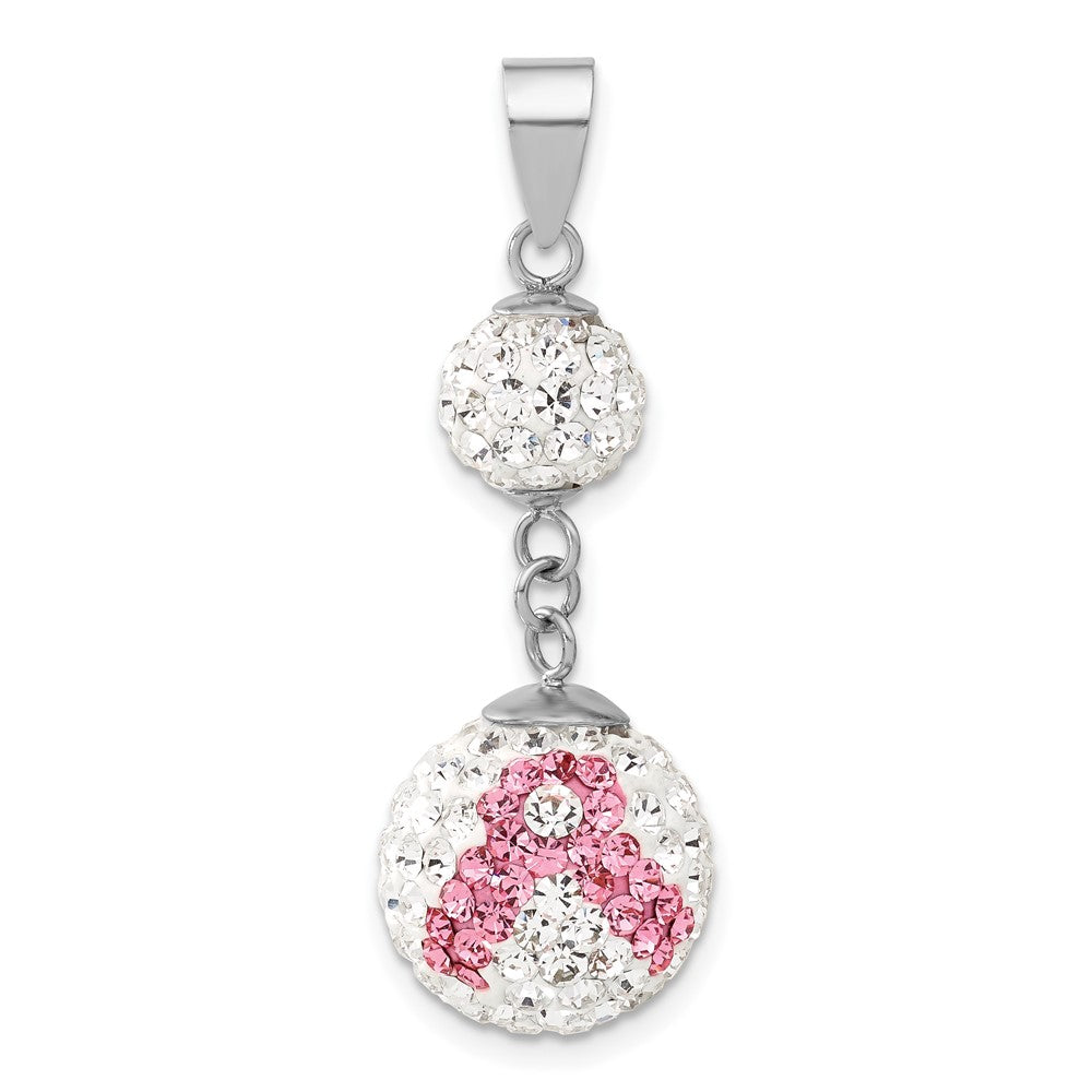 Sterling Silver Crystal Awareness Double Bead Pendant