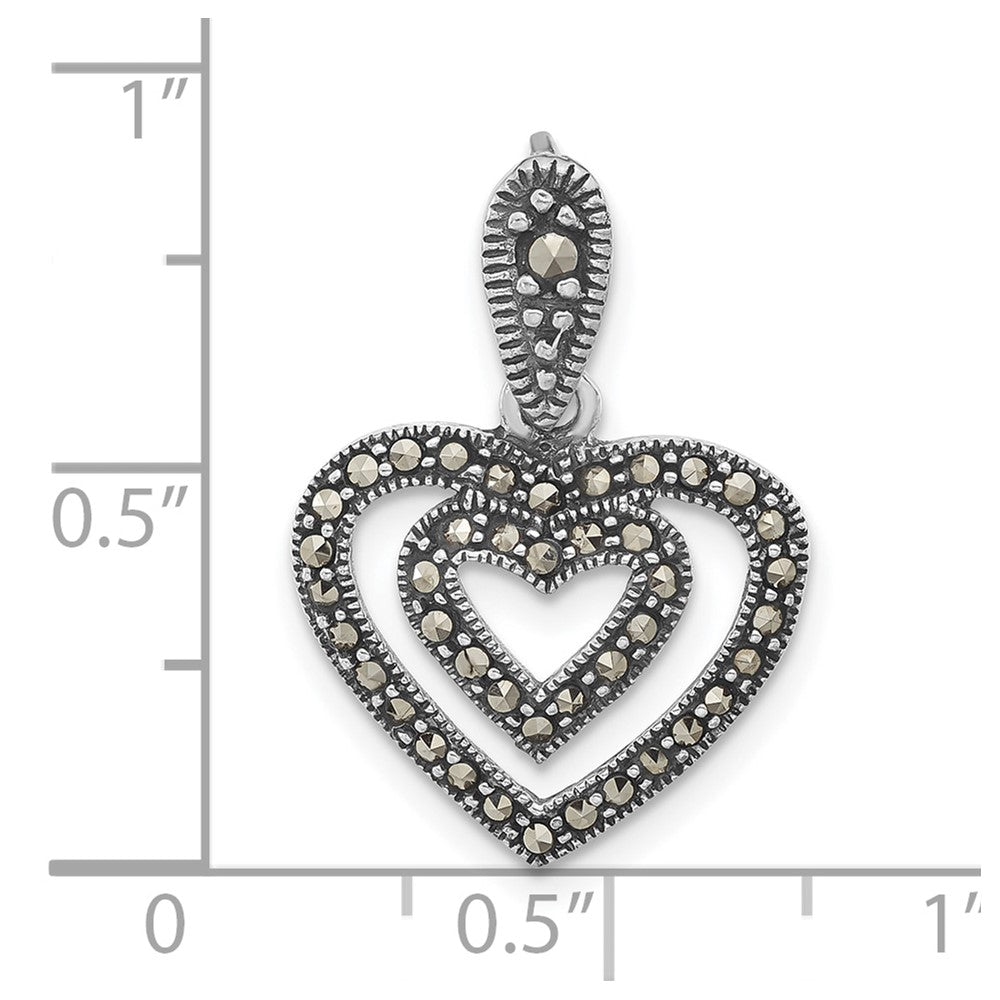 Sterling Silver Polished & Antiqued Marcasite Heart Pendant
