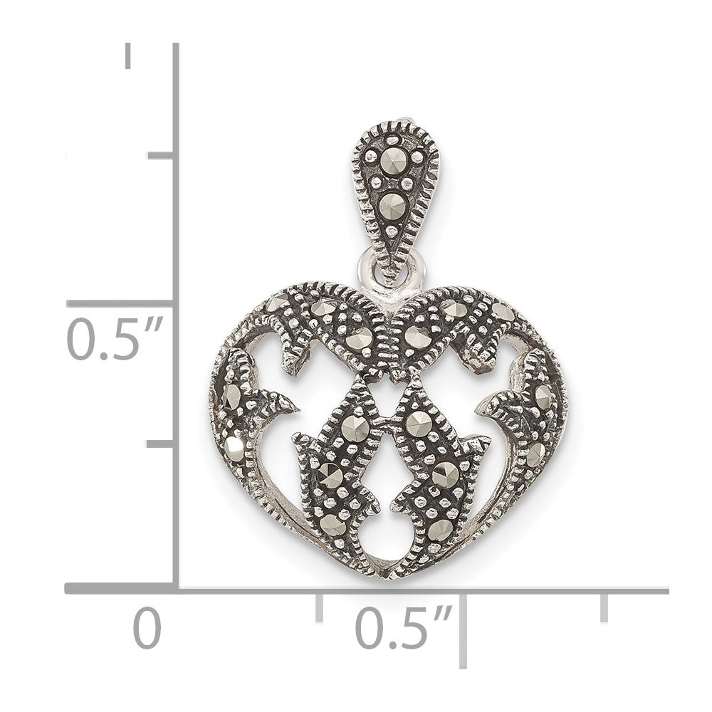 Sterling Silver Antiqued Marcasite Heart Pendant
