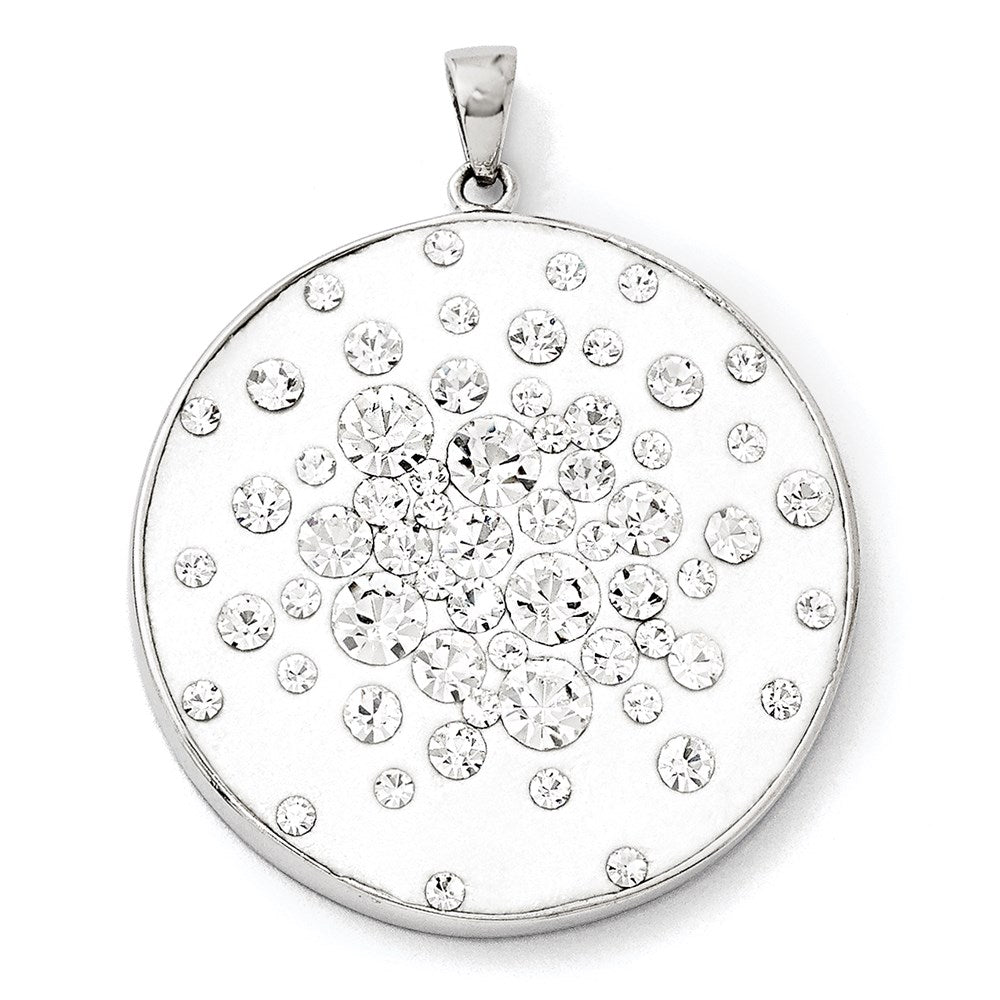Sterling Silver Rhodium White Clay & Preciosa Crystal Round Pendant
