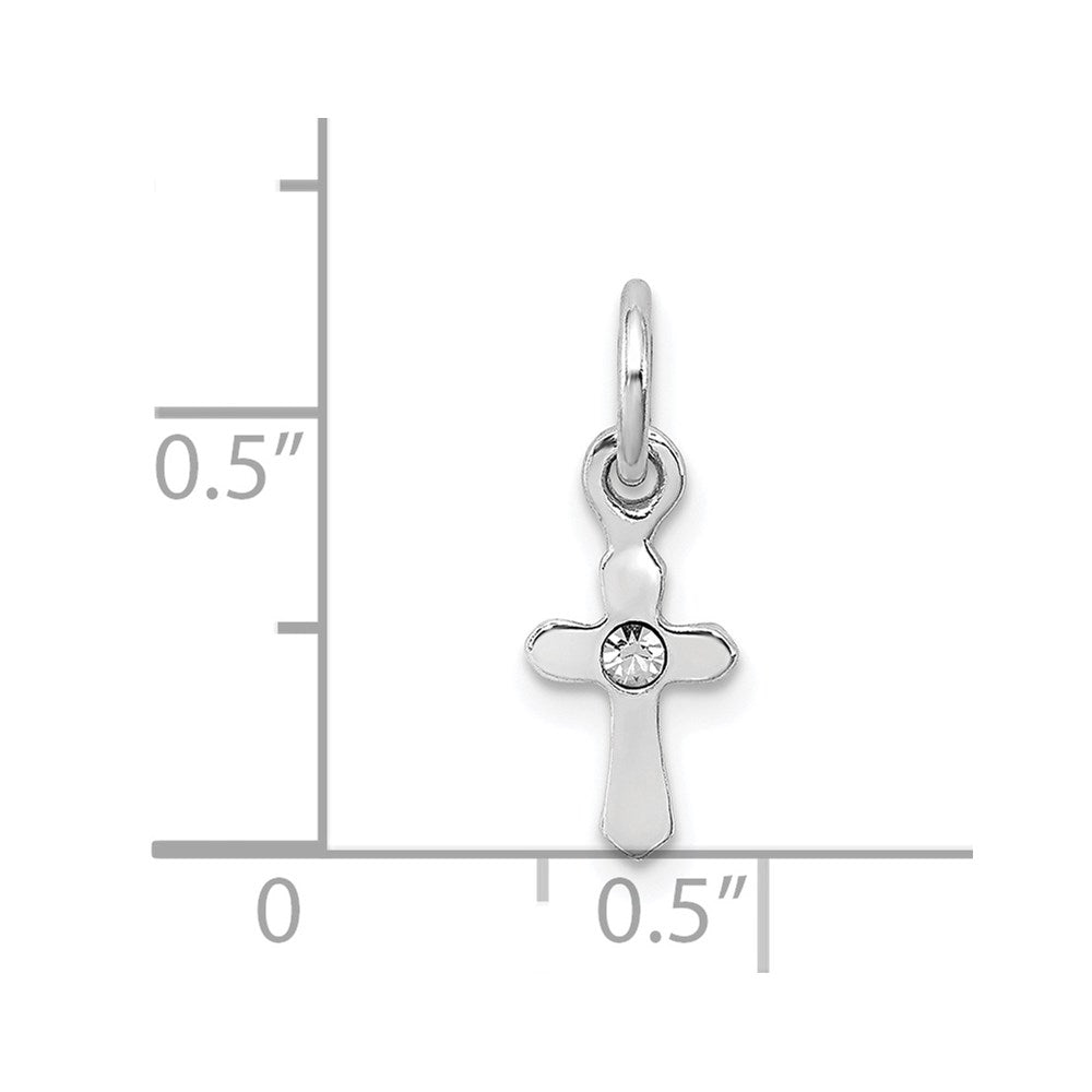 Sterling Silver RH-pltd Child's Apr Clear Preciosca Crystal Cross Pendant