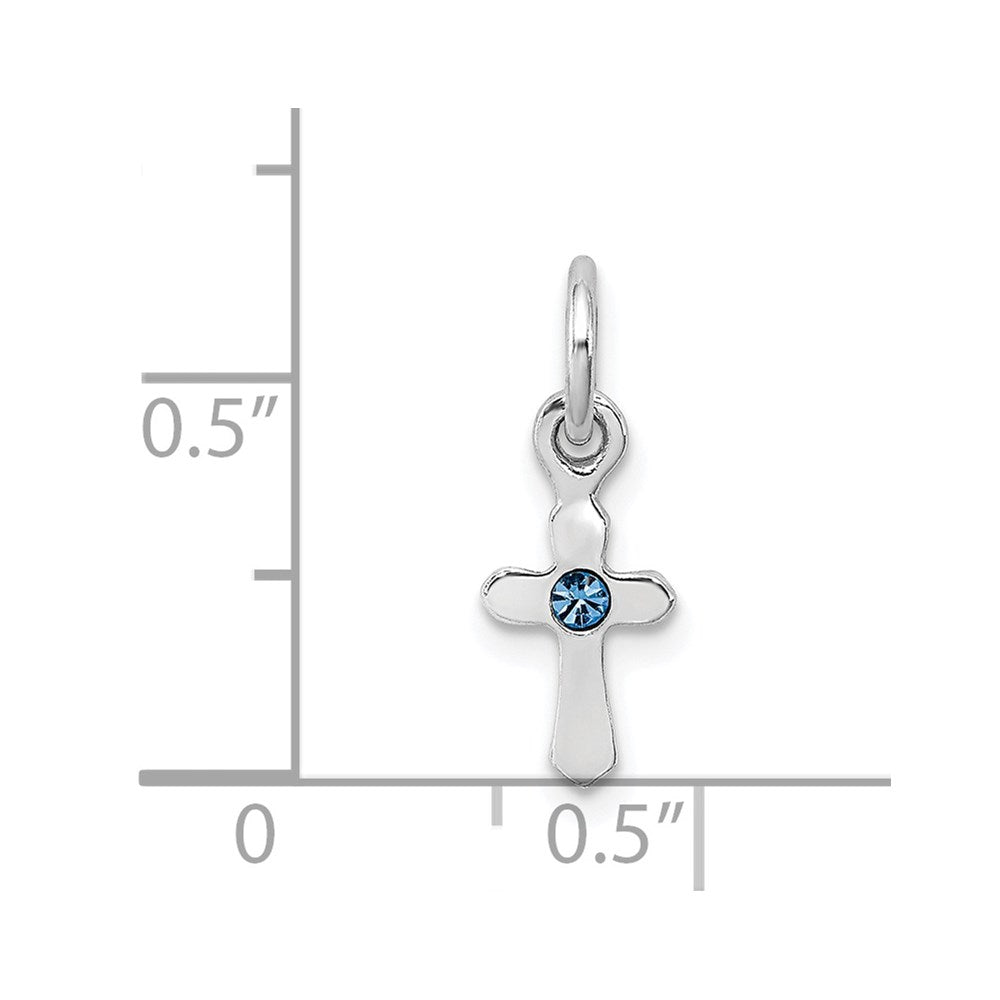 Sterling Silver RH-pltd Child's Dec Blue Preciosca Crystal Cross Pendant