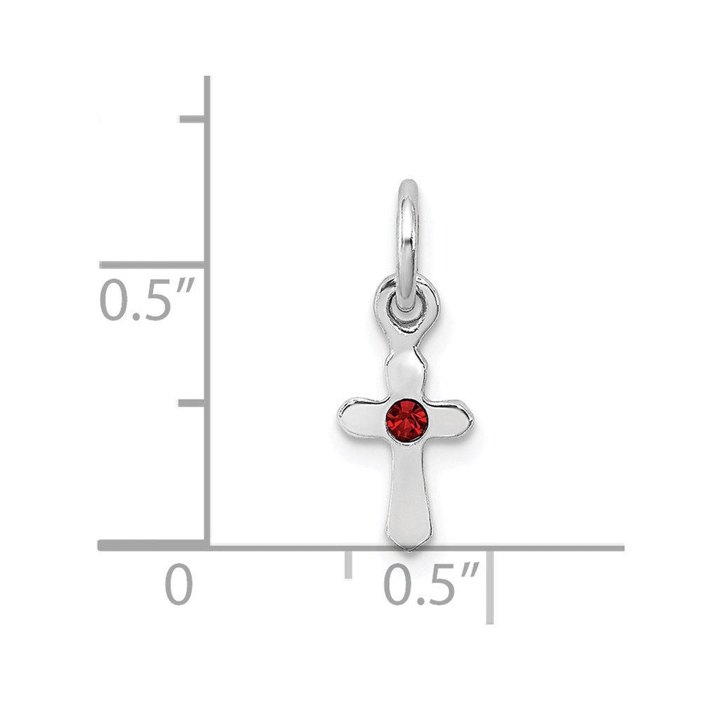 Sterling Silver RH-pltd Child's Jan Red Preciosca Crystal Cross Pendant