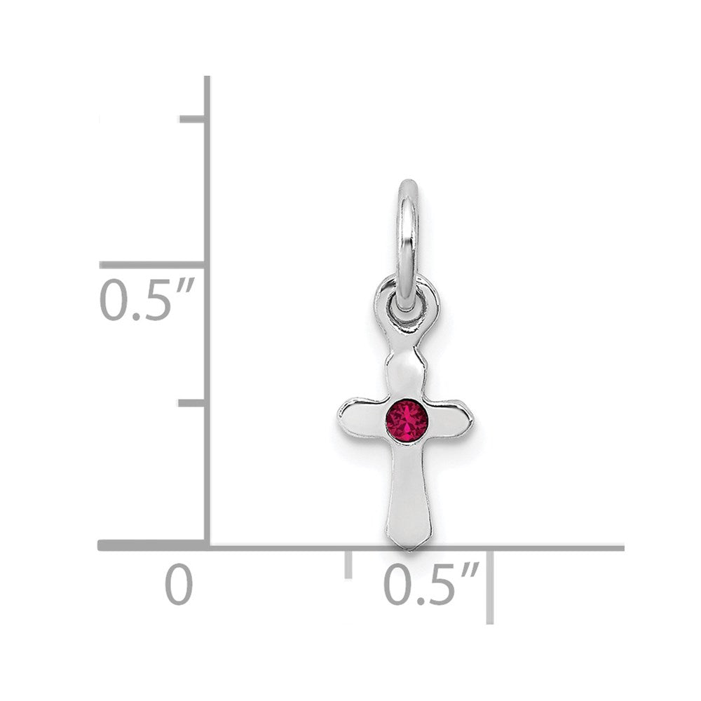Sterling Silver RH-pltd Child's July Red Preciosca Crystal Cross Pendant
