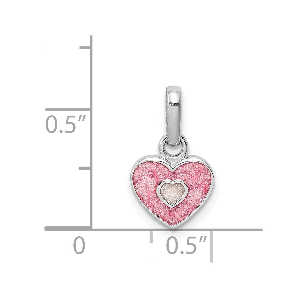 Sterling Silver RH-plated Pink Glitter Enameled Heart Children's Pendant