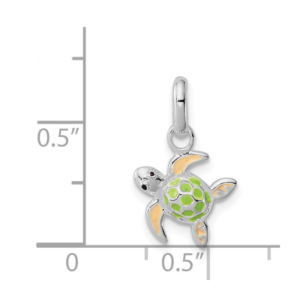 Sterling Silver Polished Multi-color Enameled Sea Turtle Children's Pendant