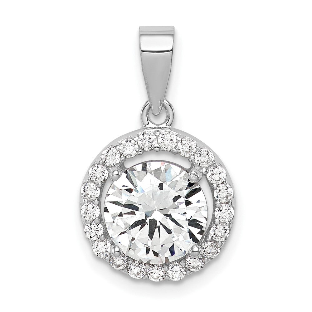Sterling Silver Rhodium-plated Polished CZ Halo Pendant