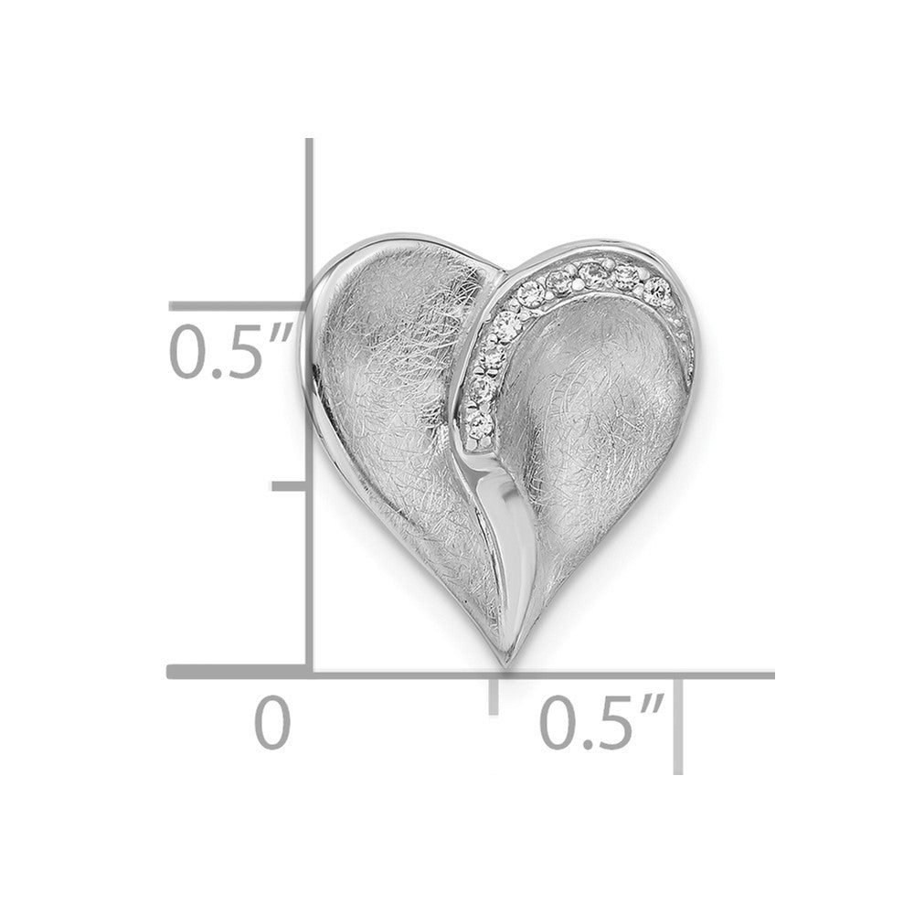 Sterling Silver Polished & Textured CZ Heart Chain Slide Pendant