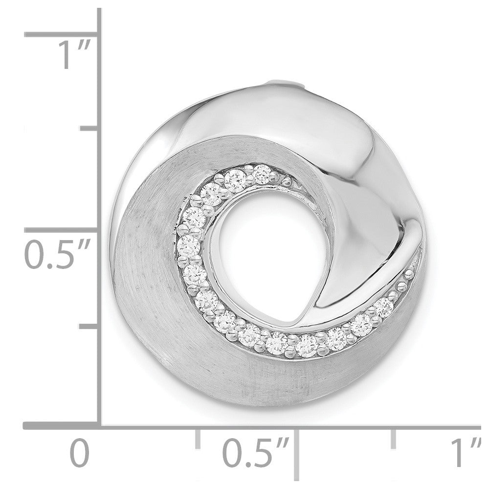 Sterling Silver Polished & Brushed CZ Circle Slide Pendant