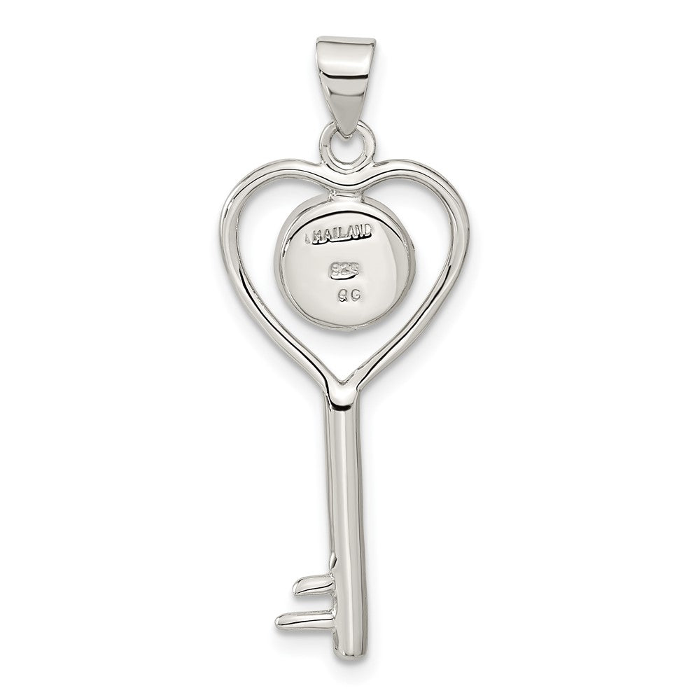 Sterling Silver Polished Shiva Eye in Heart Key Pendant