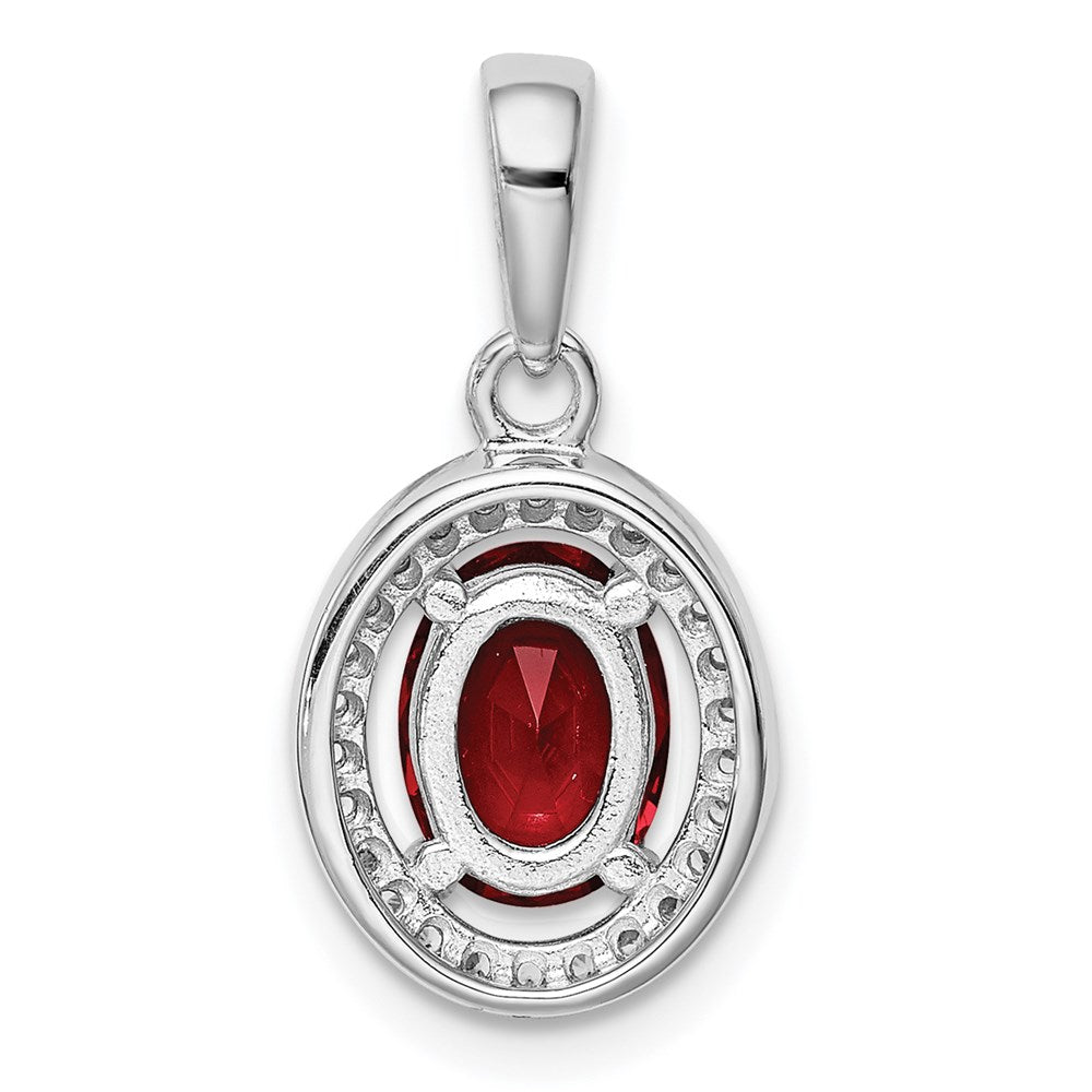 Sterling Silver Rhodium Plated Red  CZ and White CZ Halo Pendant