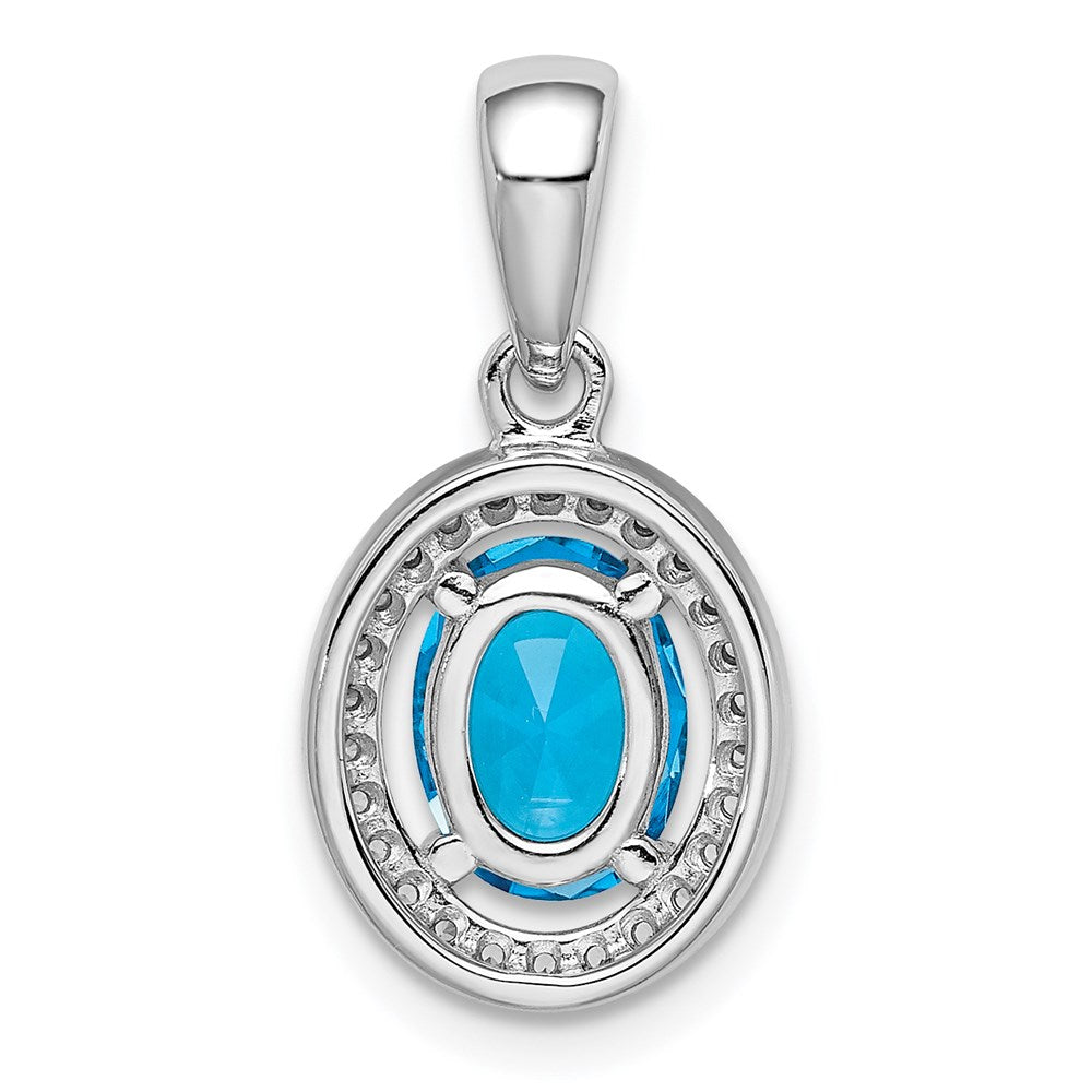 Sterling Silver Rhod-plated Blue and White CZ Oval Pendant