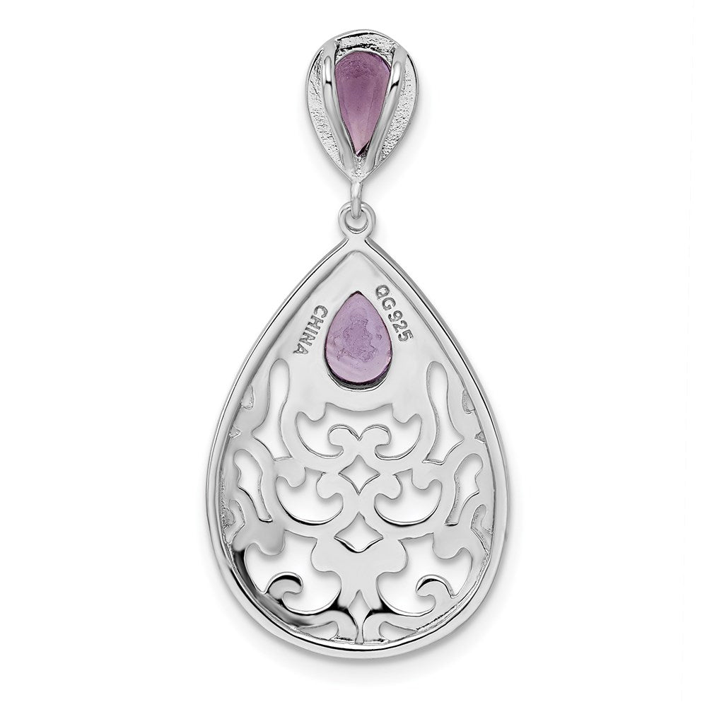Sterling Silver Rhodium-plated Polished Amethyst Pendant
