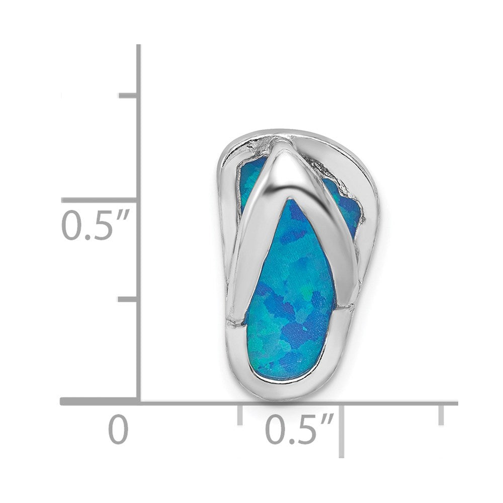 Sterling Silver Rhodium Created Blue Opal Flip-Flop Slide