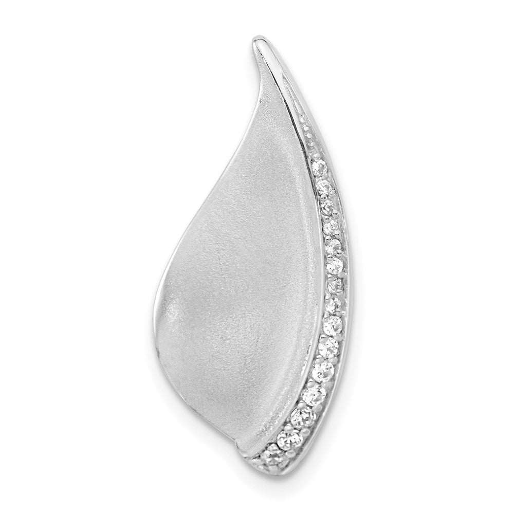 Sterling Silver Polished & Satin CZ Fancy Chain Slide Pendant