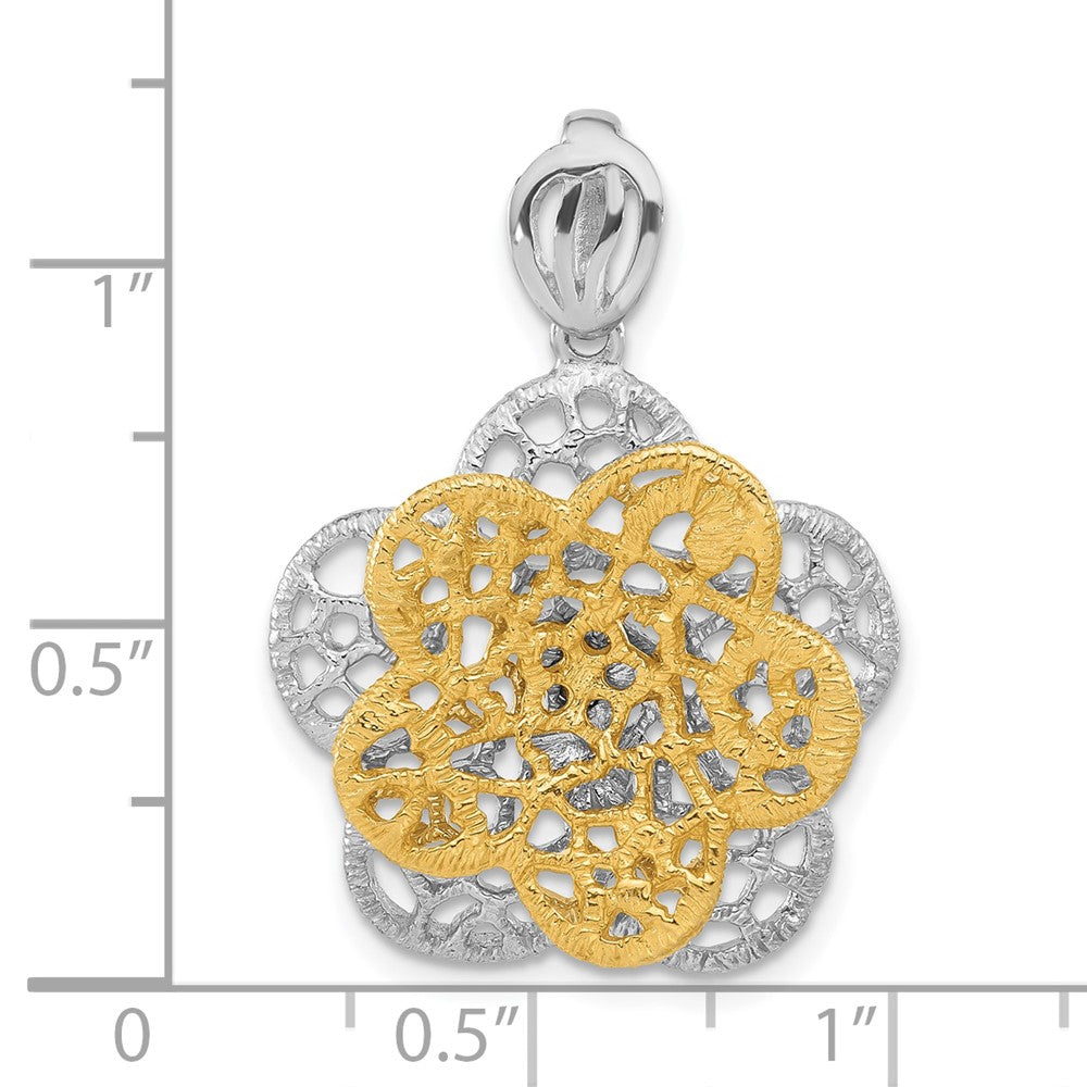 Sterling Silver Rhodium-plated Gold-tone Flower Slide Pendant