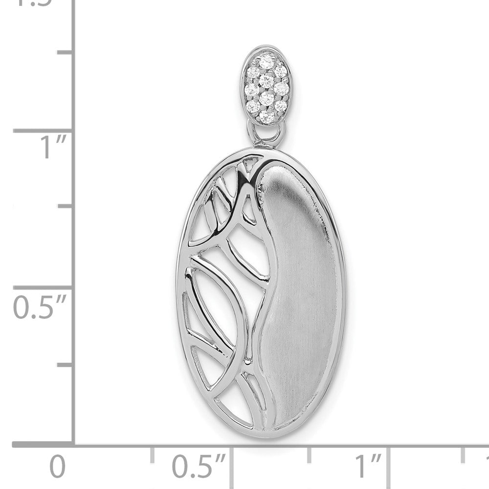 Sterling Silver Polished & Satin CZ Oval Chain Slide Pendant
